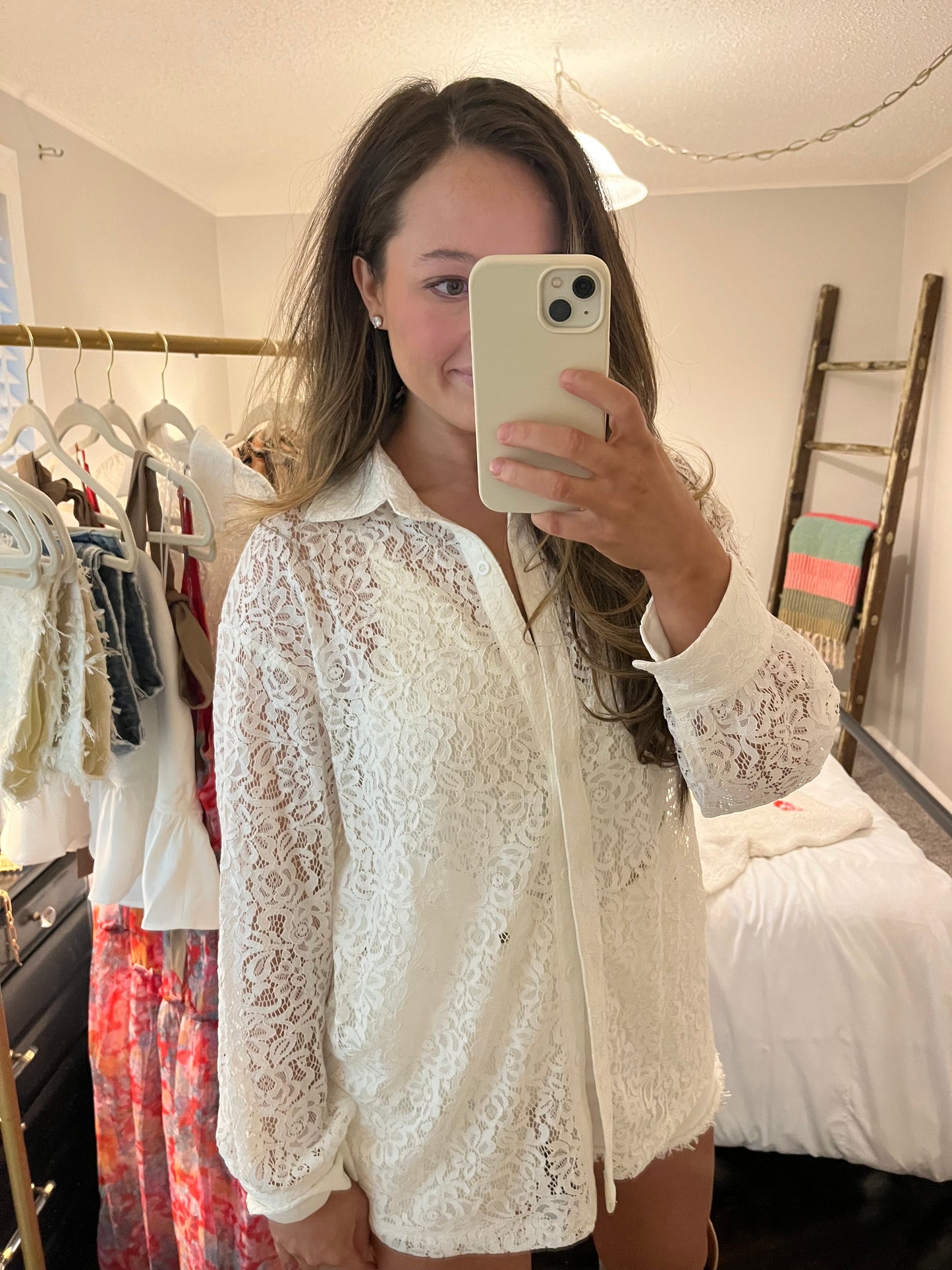 Lace Button Down